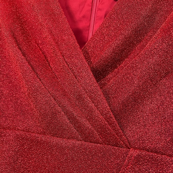 Lea & Viola Red Shimmer Overlay long sleeves detailed Mini Dress Contemporary - Picture 7 of 10